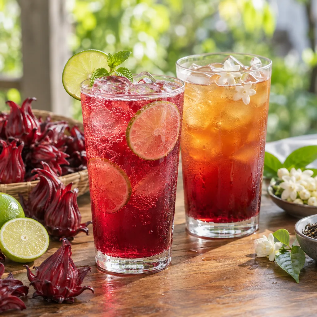 Top 7 món nước giải khát từ siro atiso đỏ dễ pha tại nhà 1 Soda chanh và trà lài pha cùng siro atiso đỏ mát lạnh